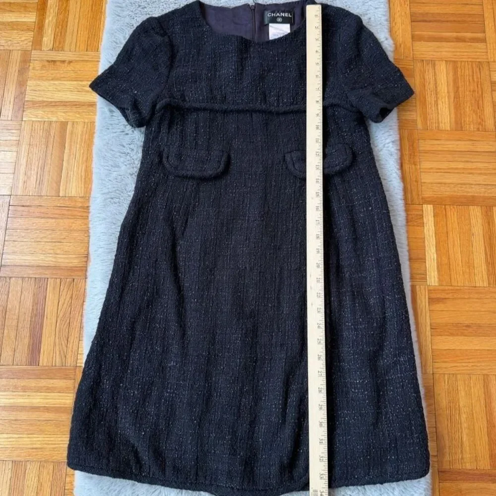 CHANEL Black Purple Lesage Tweed Short Sleeve Faux Wrap Dress‎ French 42 US 10